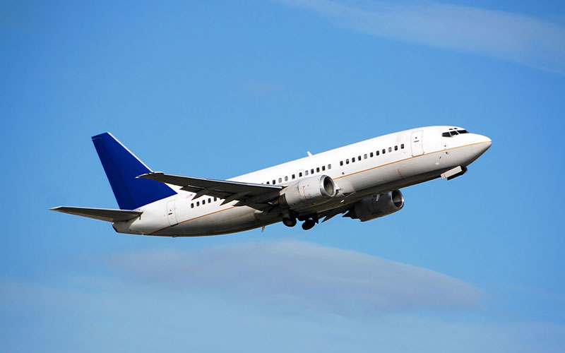 Commercial aircraft climbing after takeoff